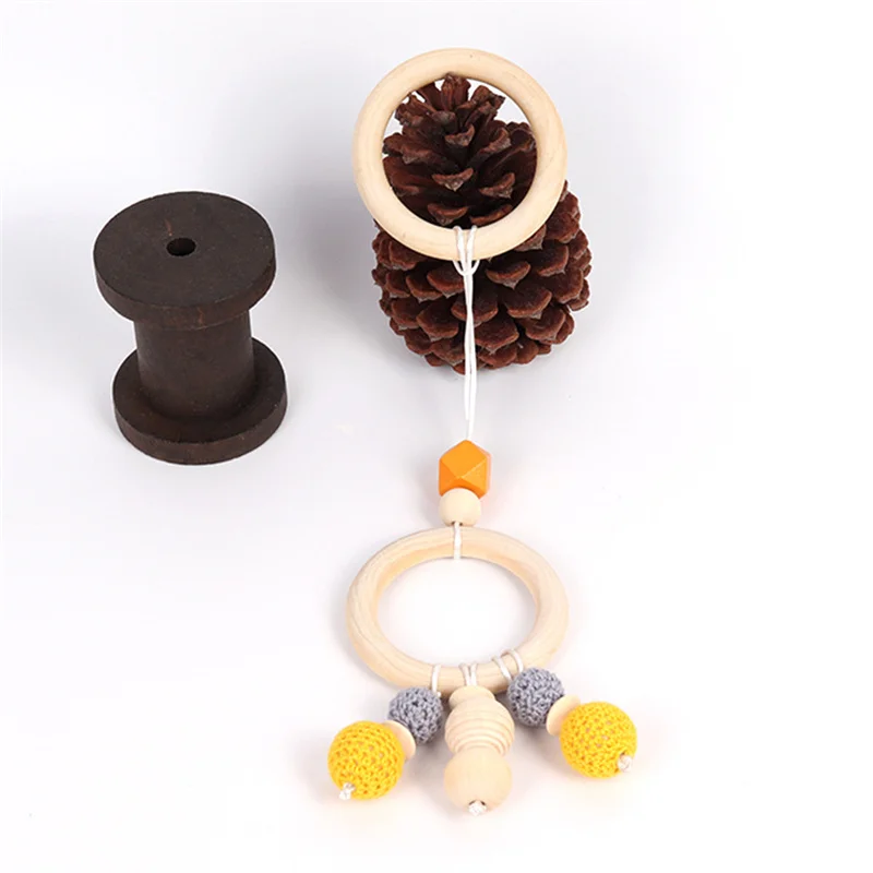 4pcs Baby Gym Playing Wooden Beads Hanging Toy Nursery Gym Play Accessories Home Decor Wood Beads Hanging Decor Kids Room Decor