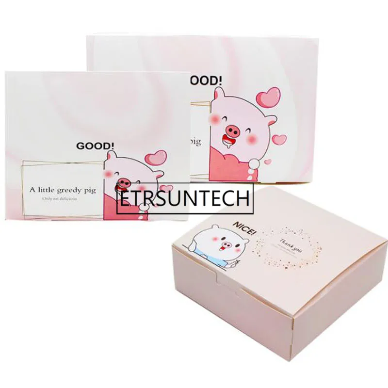 200pcs Cute Pig Design Cookie Mooncake Gift Paper Box Wedding Party Macaron Chocolate Bakey Food Packaging Box