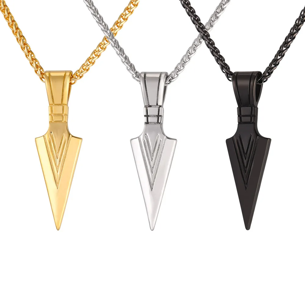 

Collare Pharaoh Spear Pendants Gold/Black Color Spear of Odin Stainless Steel Retro Arrow Spear Necklace Sword Men Jewelry P082