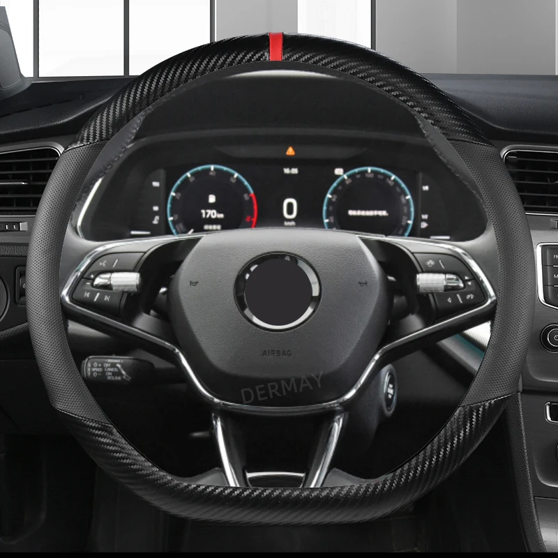 for Skoda Superb 1 2 3 Car Steering Wheel Cover Carbon Fiber+ PU Leather Auto interior Accessories