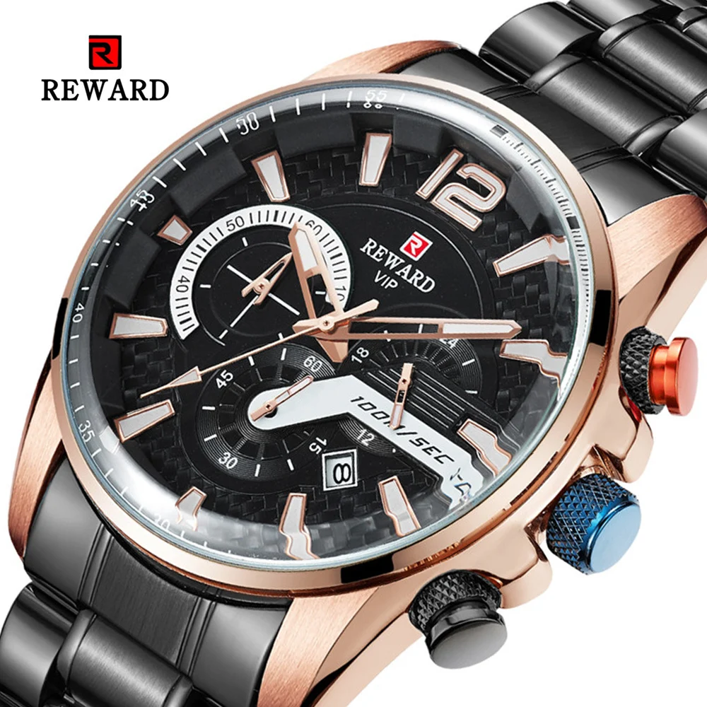 

Reward 2020 Top Brand Luxury New Fashion Mens Watches with Stainless Steel Sports Chronograph Quartz Watch Men Relogio Masculino