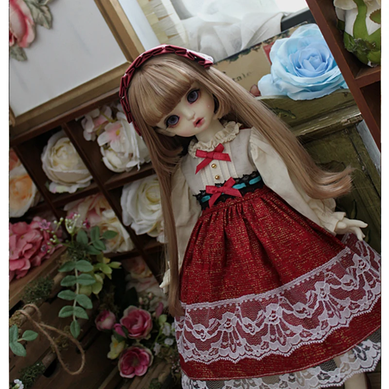 

BJD dress + hair band doll red dress for 1/3 1/4 1/6 BJD SD DD 1/6 Blyth doll accessories doll dress only clothes