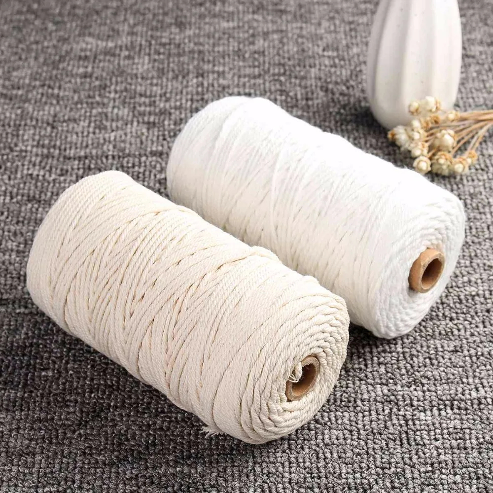 Durable 200m White Cotton Cords Natural Beige Twisted Cord Craft Macrame String DIY Handmade Home Decorative supply 3mm