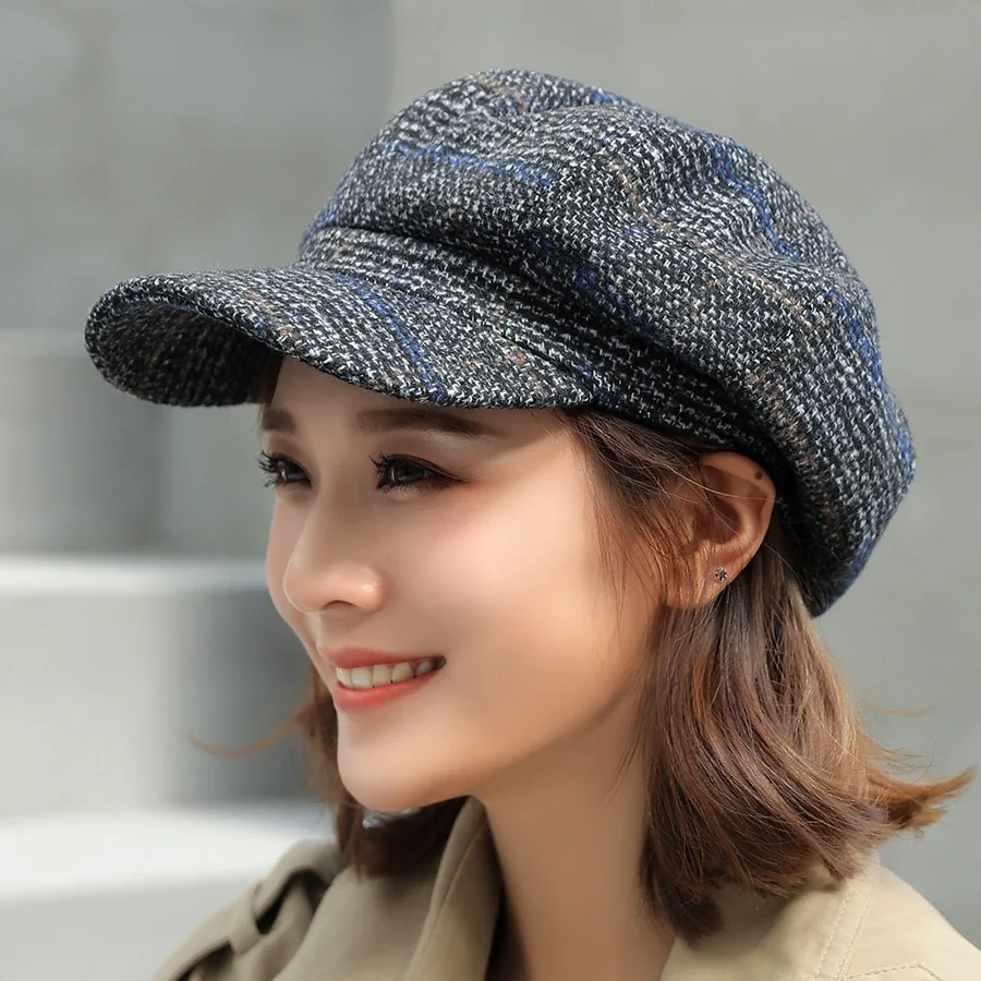 Women Newsboy Cap Polyester Vintage Style Short Brim Autumn Fashion AIWIWH Women Newsboy Hat Octagonal Beret Hat (Polyester  main image 4