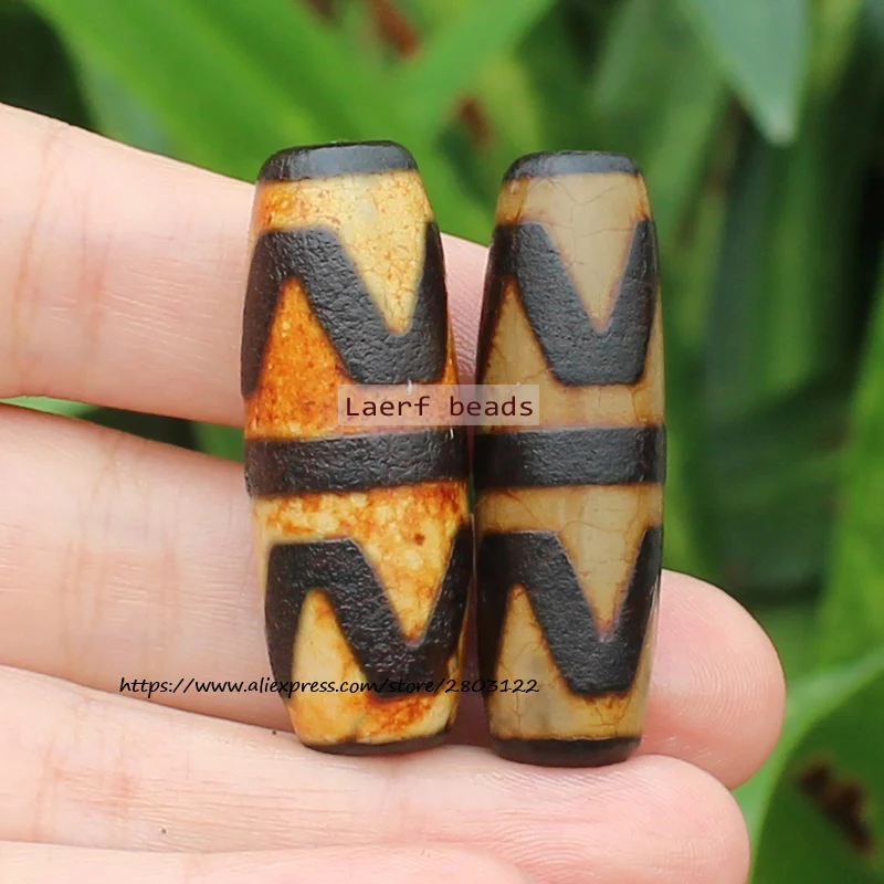 1Piece,Around 12-15x35-40mm Natural Material Old Ancietn Tibet Dzi Agate Beads,Many pattern ,Lucky Symbol,Powerful Amulet ,