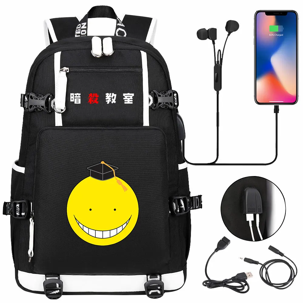 Anime Assassination Classroom USB Backpack Boy Girl Kids BookBags Teenagers Schoolbags Women Men Laptop Travel Shoulder Bags