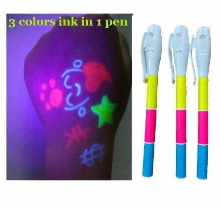 Magic 3 Colors UV Fluorescent Pen Light Combo Creative Stationery Invisible Ink Pen Stationery Office School Supplies Secret DIY