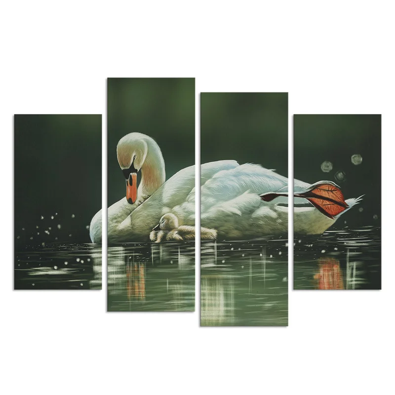 

4 Pieces Swan on Water Home Decor Poster Cute Animals Print Canvas Painting Modern Style Picture Living Room Wall Art