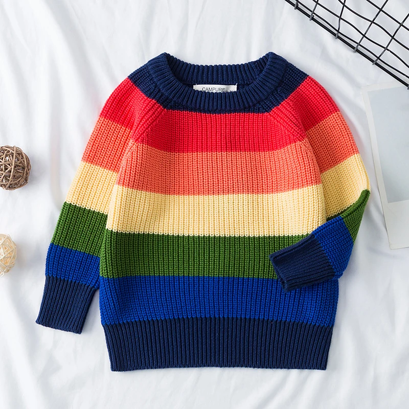 New Kids Baby Girls Boys Sweater Autumn Winter Full Sleeve Rainbow Stripes Pullover Sweater Toddler Children Knit Sweater