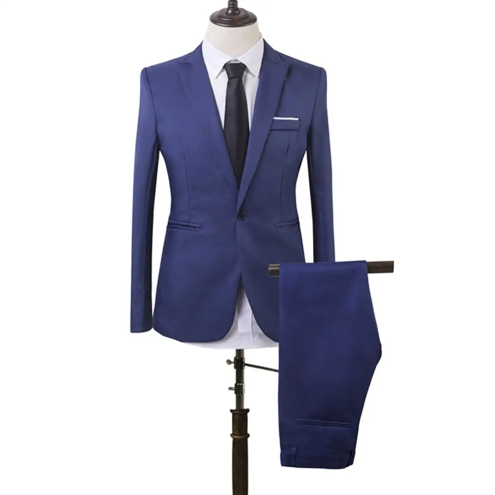 Men Slim Fit Business Leisure One Button Formal Two-Piece Suit for Groom Wedding