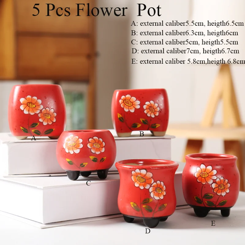 

Cute Red Flowers Flower Pot Succulent Cactus Pot Plant Garden Ceramic Planter Mini Pots Outdoor Garden Home Decor