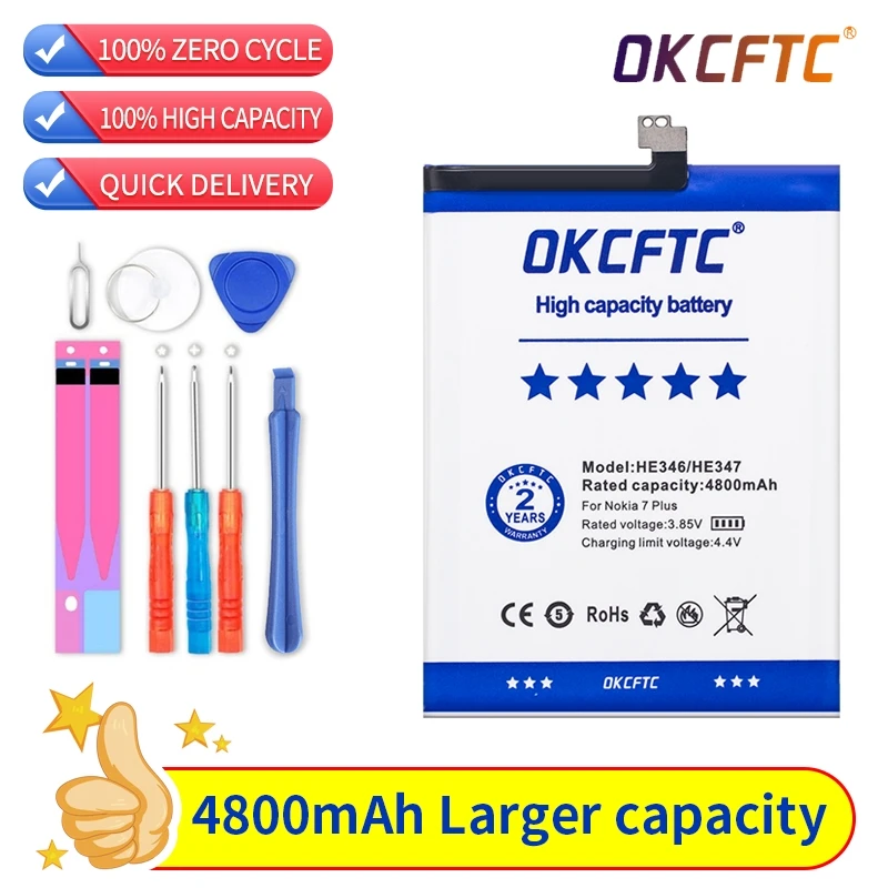 OKCFTC HE346 HE 346 4800mAh High Capacity Battery for Nokia 7 Plus 7Plus 7P N7P N 7P N7 P Smart Phone Batteries