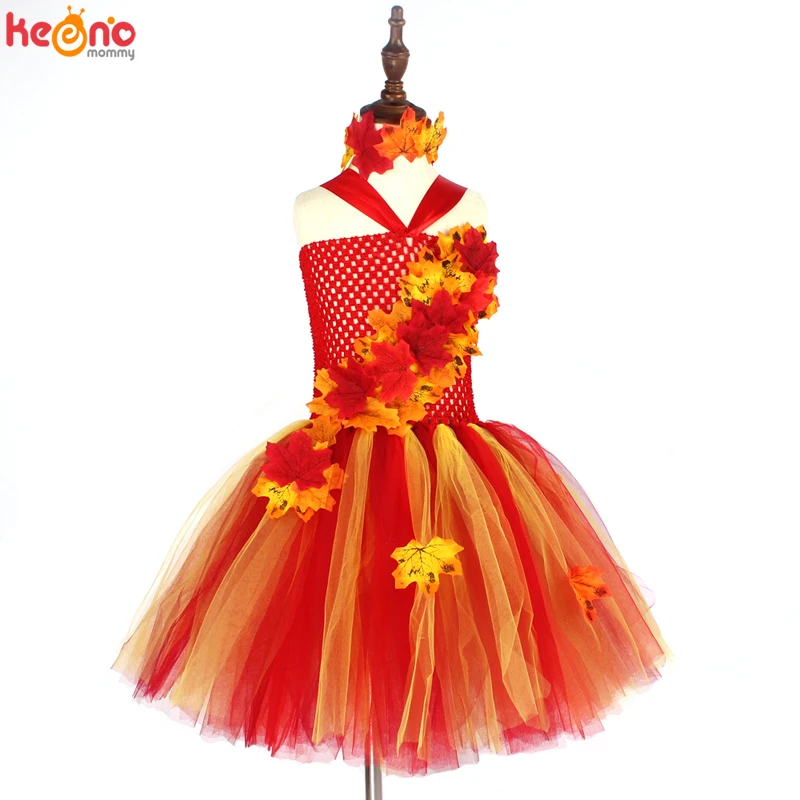 Fall Autumn Girls Tutu Dress Kids Maple Leaves Dress Up Halloween Costume Fancy Birthday Party Carnival Thanksgiving Clothes