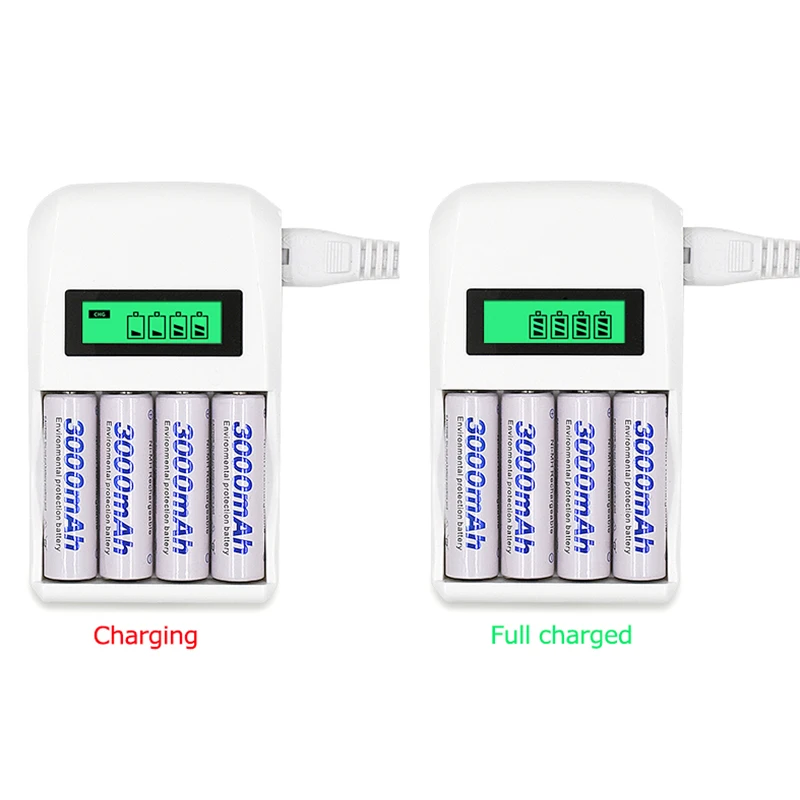 4 Slots AA AAA Battery Charger Smart LCD Display Intelligent Fast Charger for 1.2V AA AAA Ni-MH NiCd NiMh Rechargeable Battery