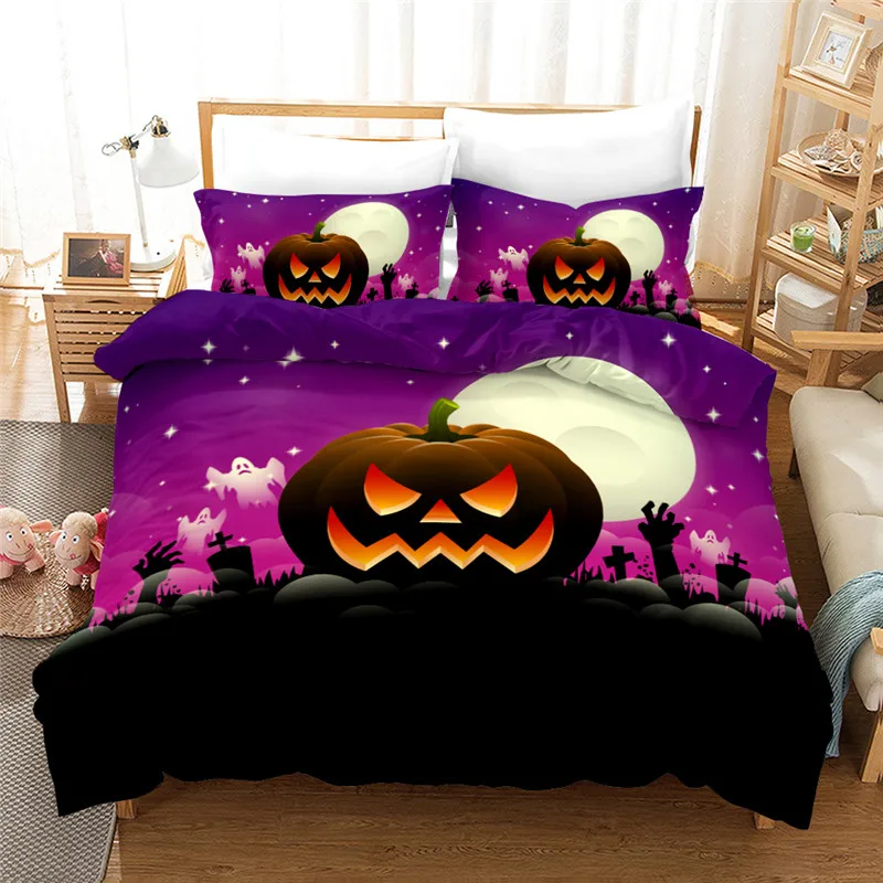 

Halloween Holiday Bedding Set Watercolor Landscape Bedspreads Nightmare Home Textiles Pumpkin Comforter Cover