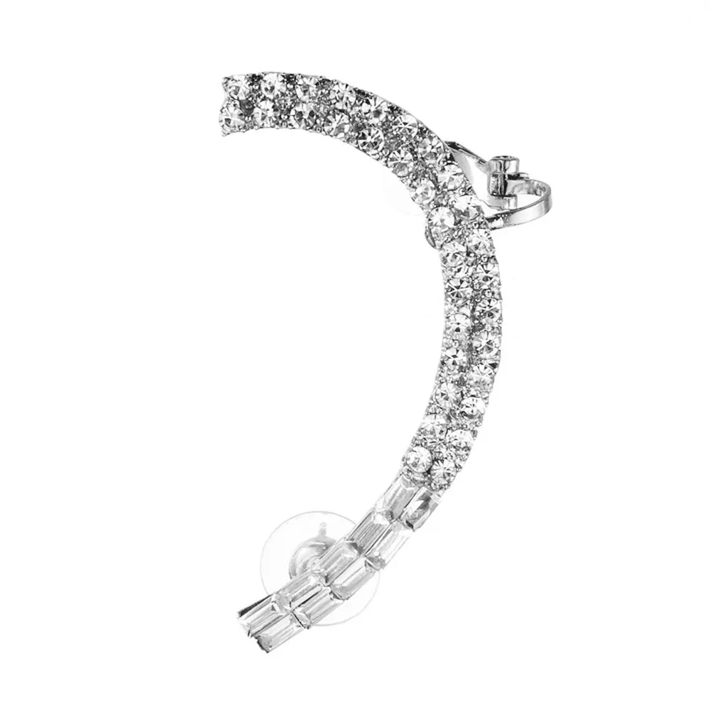 Fashion Elegant Full Crystal Long Clip Earrings for Women Girl Men Punk Crystal Wrap Ear Cuff Earring Jewelry Brincos