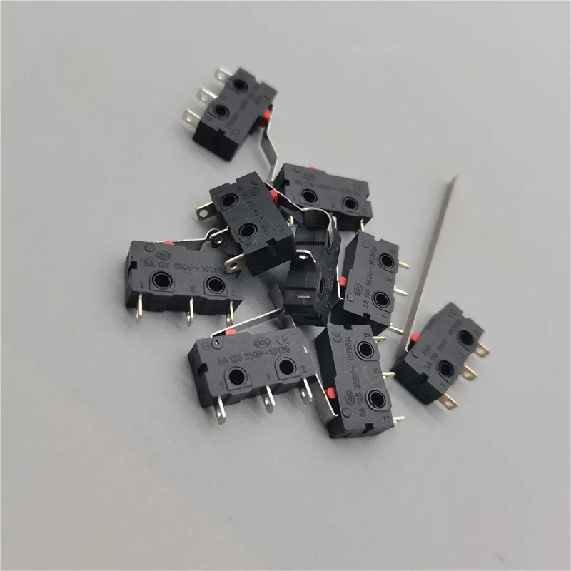 5Pcs Mini Micro Limit Switch NO NC 3 Pins PCB Terminals SPDT 5A 125V 250V 29mm Roller Arc lever Snap Action Push Microswitches