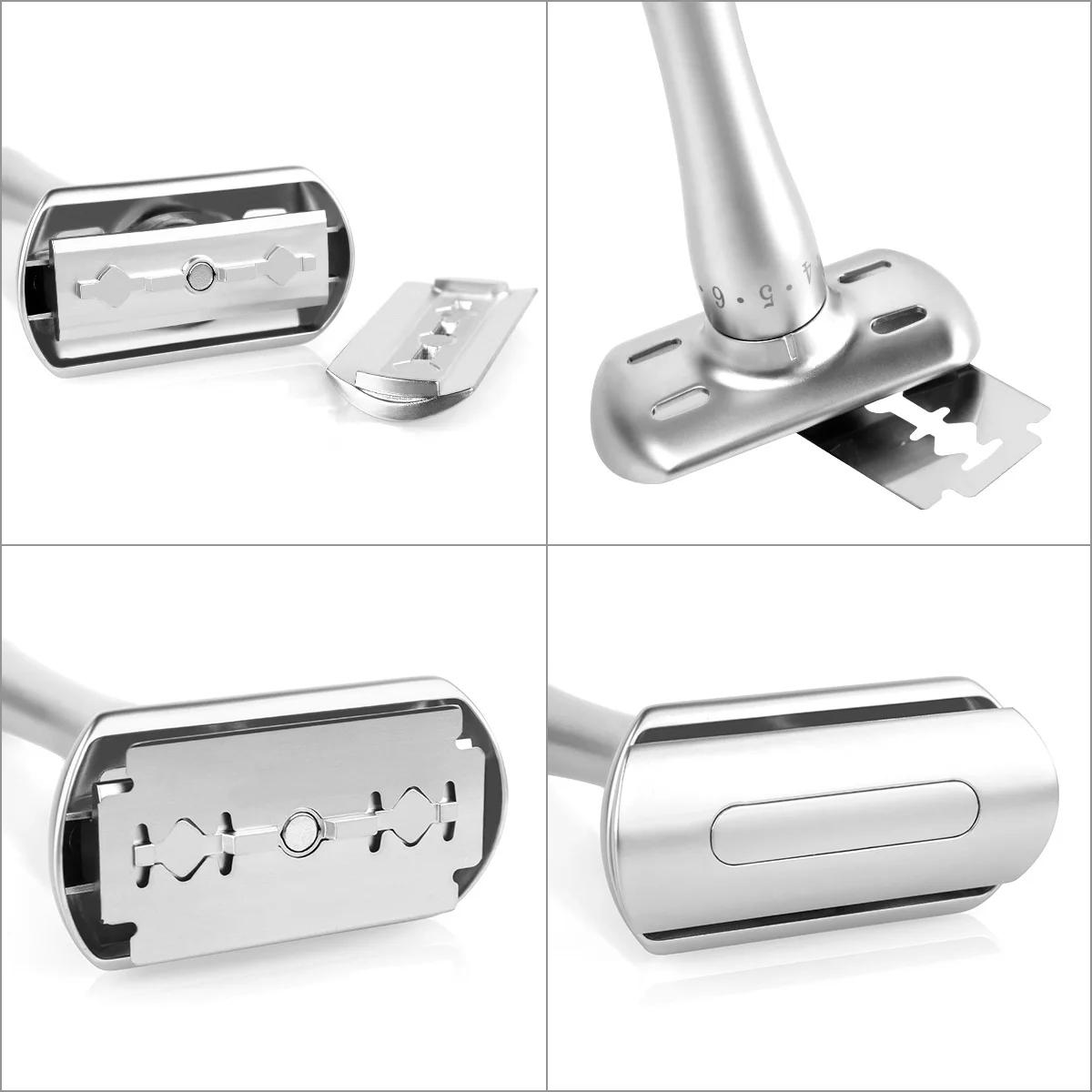 QShave Adjustable Safety Razor with Magnetic Cover 1 Razor 1 Razor Holder & 5 blades