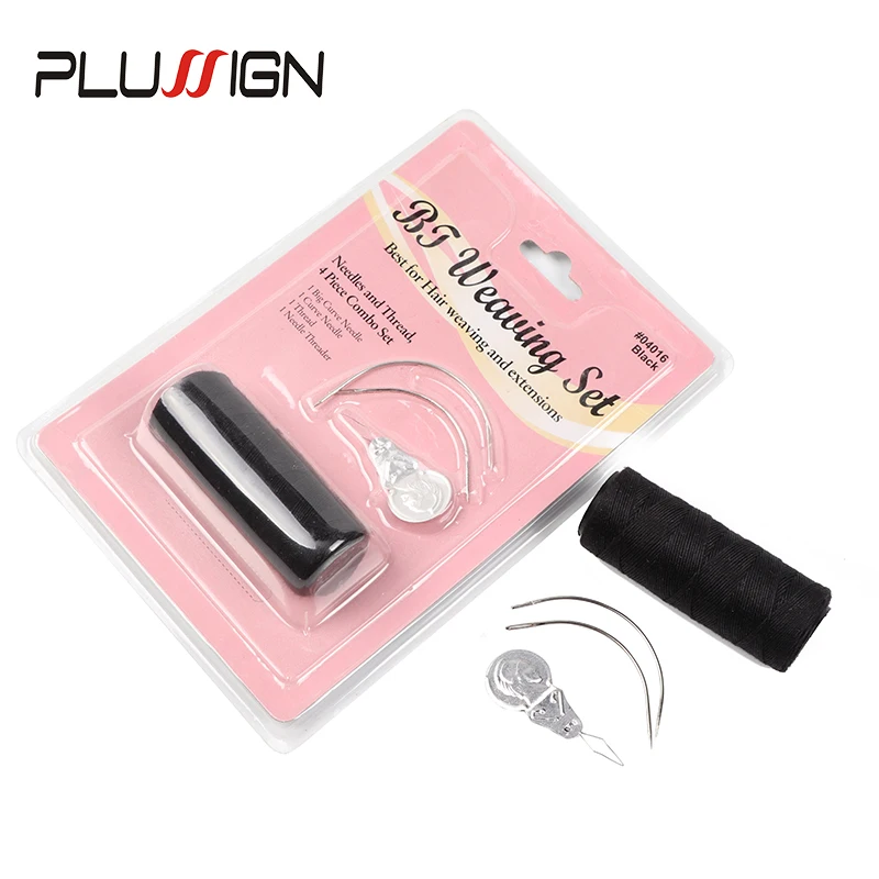 Plussign-hilo de coser para peluca, aguja e hilo para coser en el cabello, agujas C para tejer el cabello, herramientas para hacer Plussgin pelucas, 4 piezas por lote