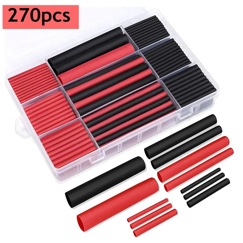 270Pcs 3:1 Shrink Ratio Dual Wall Adhesive Lined Heat Shrink Tubing Tube 6 Size: 3/8\