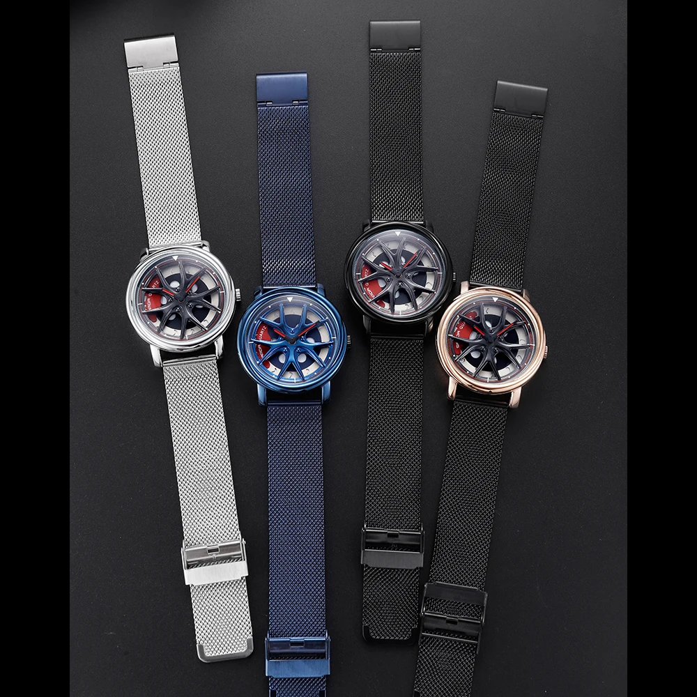 Montres à quartz de sport étanches pour hommes, 360 ℃, jante rotative, roue de moyeu, montre-bracelet de voiture, luxe