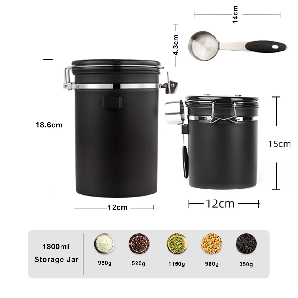 

Moisture-proof Stainless Steel Sealed Tank Storage Coffee Bean Milk Powder Jar Tea Pot Kitchen Grains Box