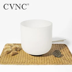 CVNC 6 Inch White Frosted Quartz Crystal Singing Bowl CDEFGAB Note for Sound Healing and Meditation with Mallet