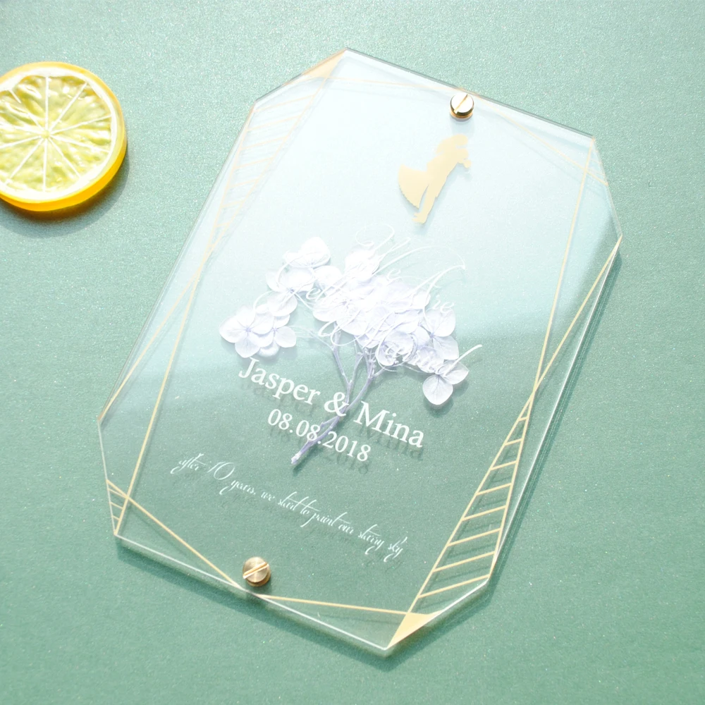 Double Side Printed Custom Clear Acrylic Flower Card With Glue Customized Birthday Decoration GIft For Kid's DIY Room