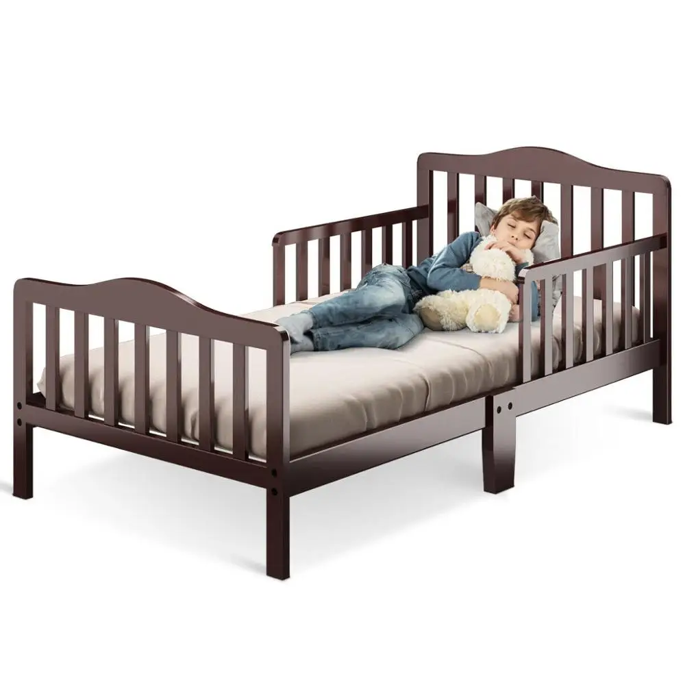 Classic Kids Children Toddler Wood Bed Bedroom Furniture w/ Guardrails