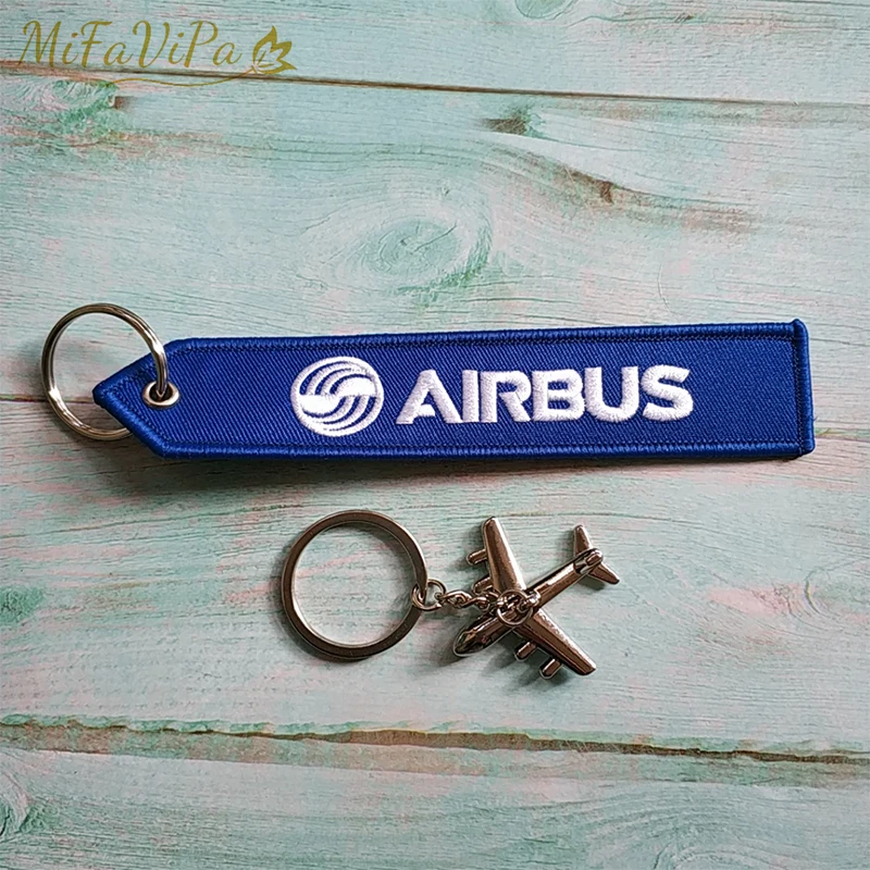 MiFaViPa 10 Sets Fashion Trinket AIRBUS Gift Keychain Aircraft Key Chain with 1 PC Metal Plane Embroidery A320 NEO Key Chains