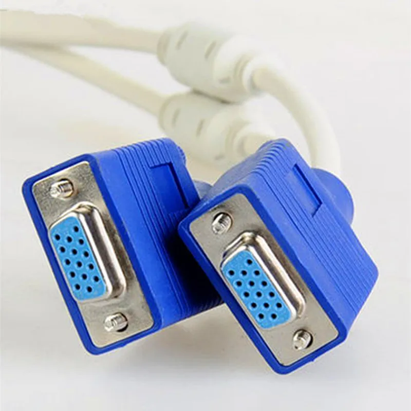 RGB VGA SVGA Male to 2 VGA two HDB15 Female Splitter Adapter extension Cable w/ core VGA splitter adaptor connector converter