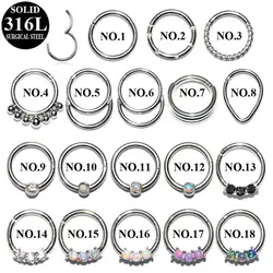 1PC Stainless Steel&Titanium Septum Clicker Hoop Ring Nose Labret Ear Tragus Cartilage Daith Helix Earring Body Piercing Jewelry