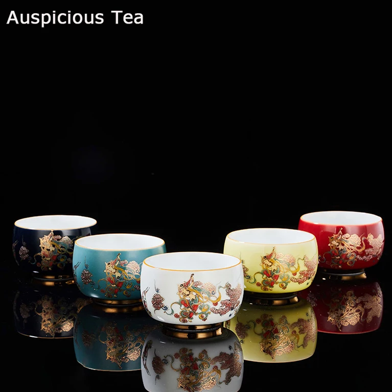 

140ml Chinese Enameled Gold-banded Ceramics Teaset Master Cup Tea Cup Tasting Teacup Large Single Cup Household Kung Fu Tea Set