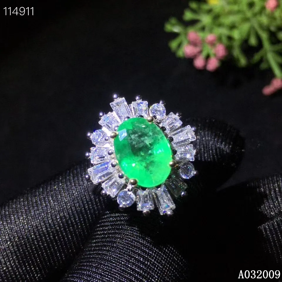 

KJJEAXCMY fine jewelry 925 sterling silver inlaid natural emerald new ring lovely girl's ring support test hot selling