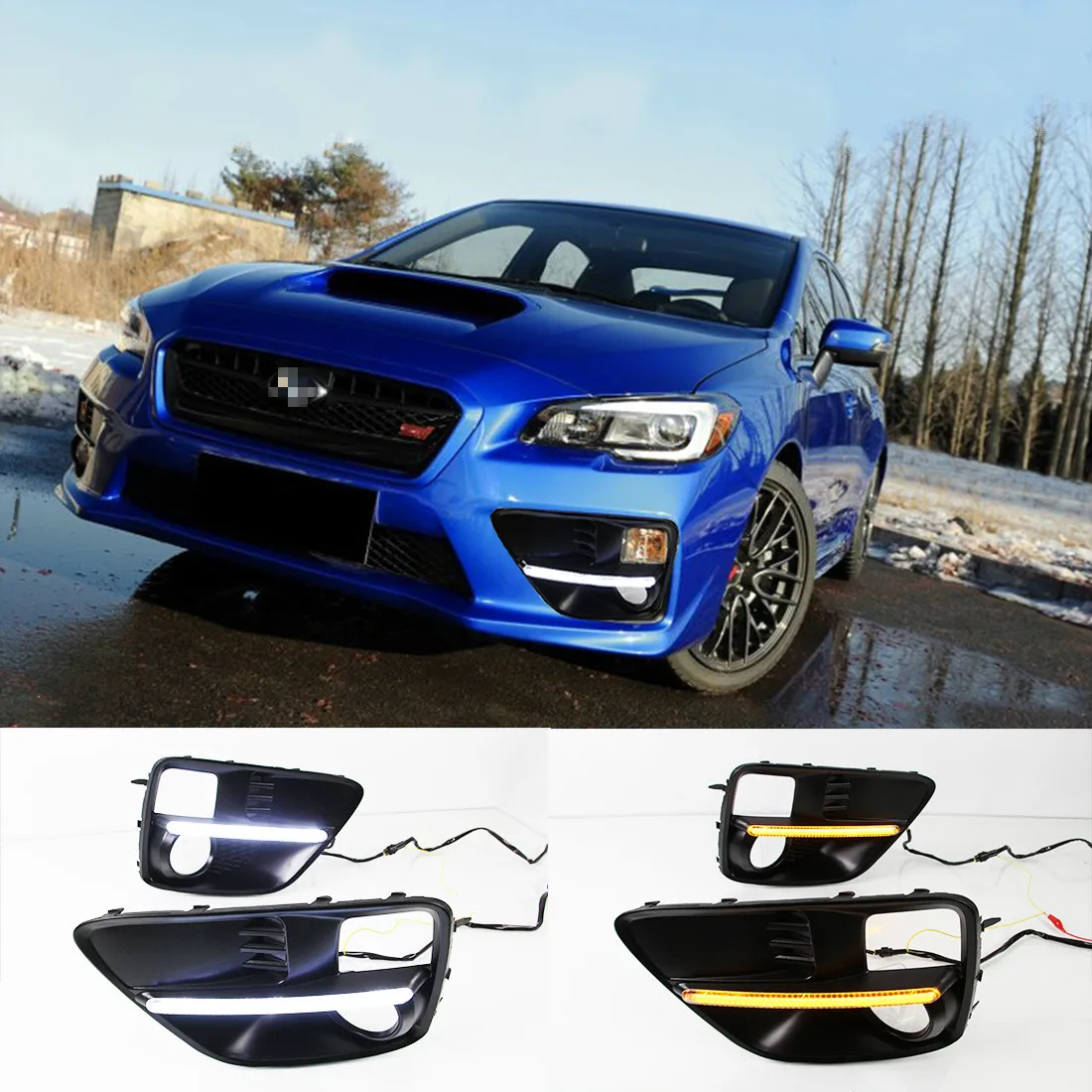 For Subaru WRX 2015 2016 2017,Yellow Turning Style Relay Waterproof 12V LED Car DRL Daytime Running Light with fog lamp hole