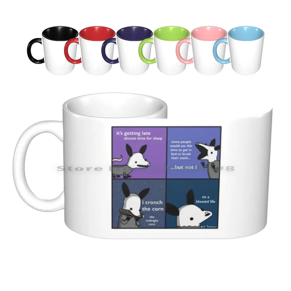 Cronch The Midnight Corn-Tiny Snek Comics Ceramic Mugs Coffee Cups Milk Tea Mug Possum Midnight Sleep Cute Stars Opossum