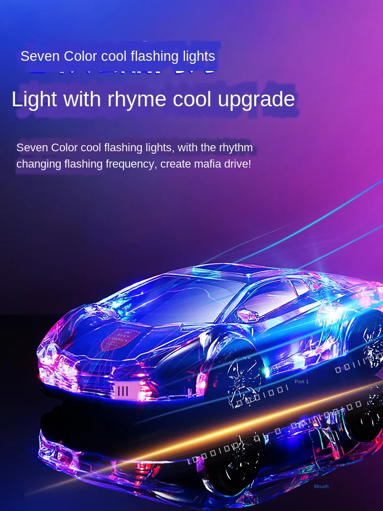 Alto-falante Bluetooth para carro com formato esportivo estéreo sem fio pode ser conectado em luzes coloridas de disco USB, flash