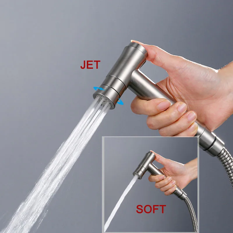 One Key Press Double Function Bathroom Toilet Bidet Faucet Kit Stainless Steel Brushed Bidet Sprayer Set Mount On Tank Or Wall