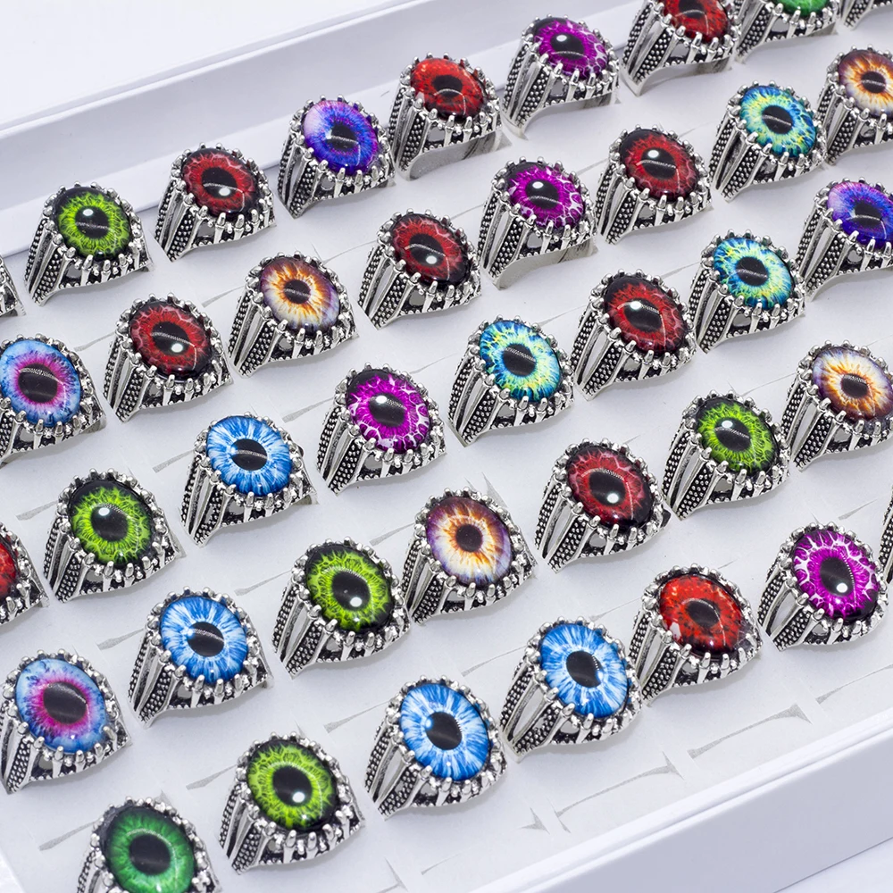 25 Pcs/Lot Wholesale Mix Eye Ring Unique Design Eye Silver Tone Ring Vintage Men Women Punk Jewelry 2022 New