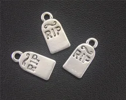 50pcs  Silver Color Halloween Gravestone RIP Charms for Jewelry Making DIY Handmade Craft 16X8mm A2004