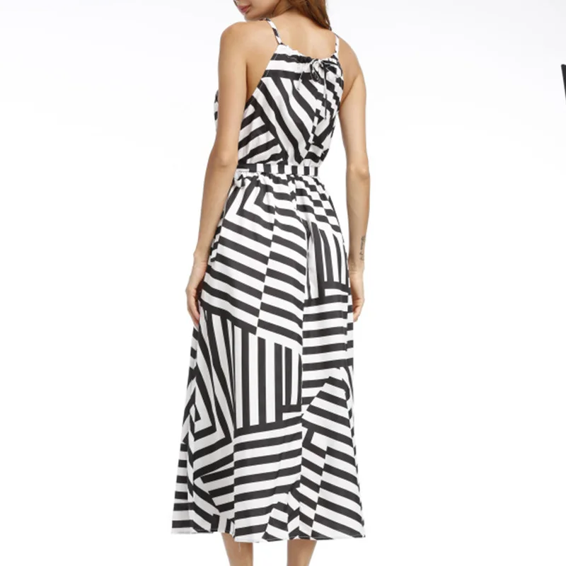 Women Sexy Boho Striped Sleeveless Maxi Long Beach Style Strap Sundress Vestidos For Female