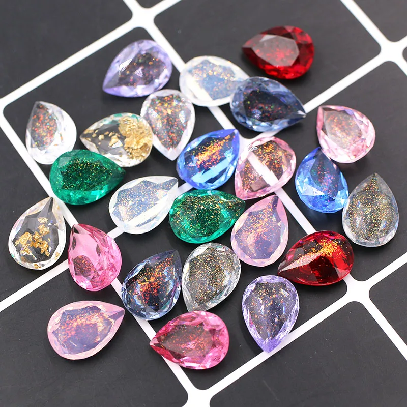 New 10x14mm Teardrop Strass Fancy Resin Gold Claw Setting Rhinestones Sew On Clothing Crafts Jewelry Accessories