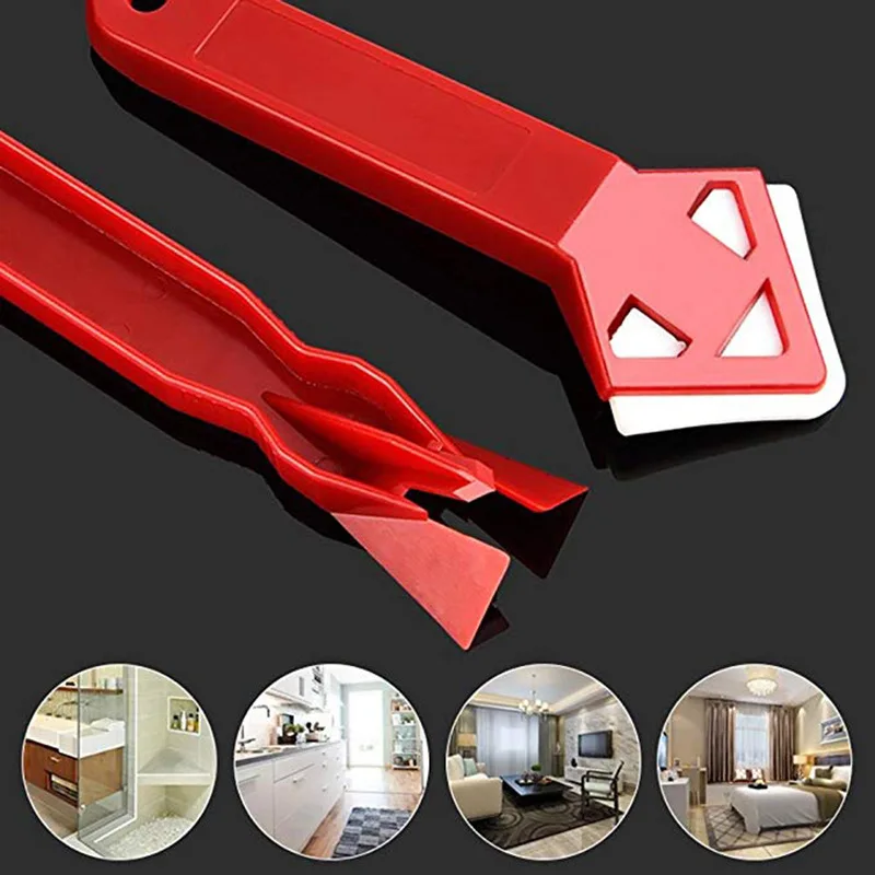 2Pcs Silicone Glass Cement Scraper Tool Caulking Sealant Spatula Finishing Grout Floor Cleaning Tile Tool Spatula Glue Shovel