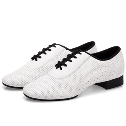 Genuine Leather Shoes White Breathable Men Modern Shoes Sports Ballroom Dance Soft Bottom Latin Square Dance Shoes Sneakers