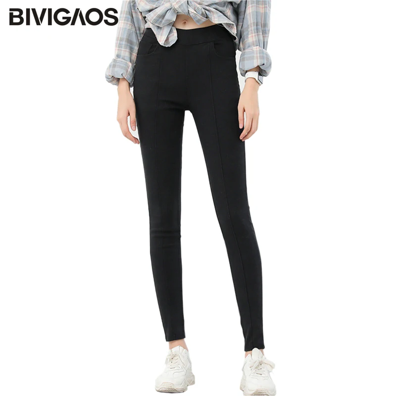 BIVIGAOS – jean moulant en velours pour femme, Leggings coupe crayon, Slim, haute élasticité, lavage au sable, nouvelle collection automne hiver