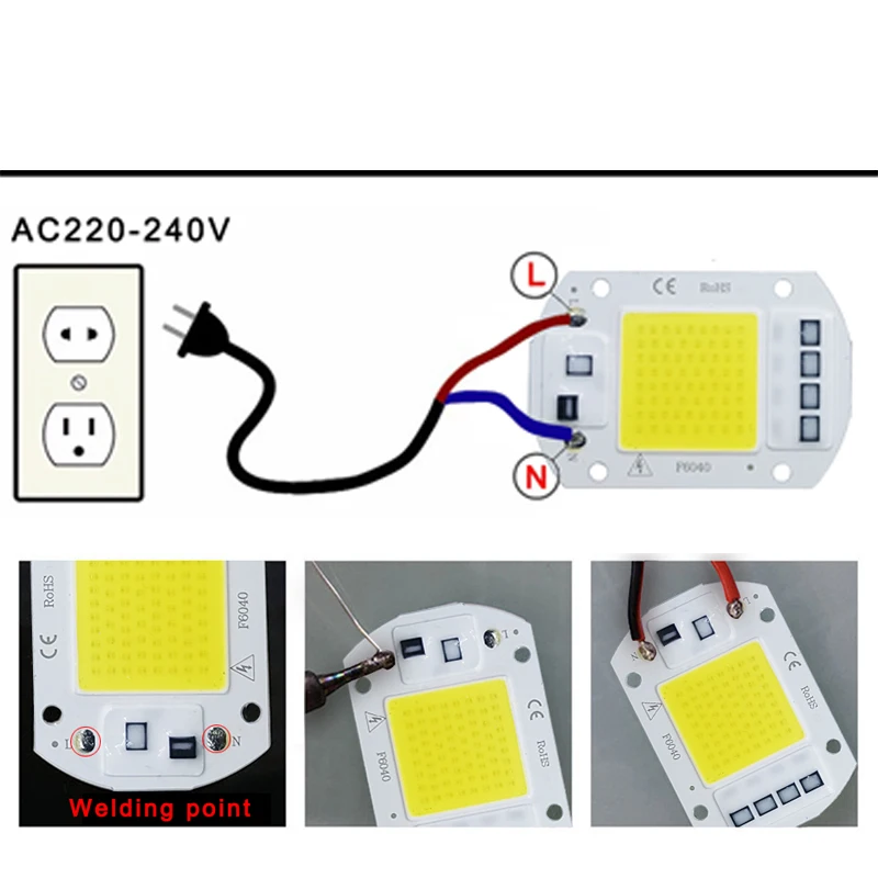 Ampoule LED COB 10W 20W 30W 50W AC 220V 240V IP65 Smart IC Pas Besoin de Pilote, Projecteur Extérieur