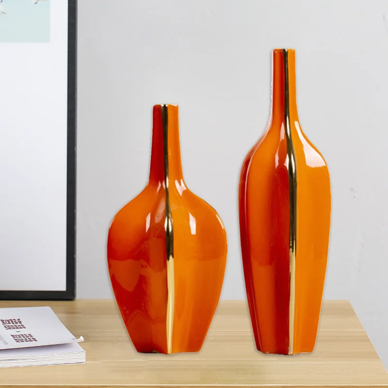 

Nordic Creative ceramics Gold Orange vase Crafts ornaments Modern home living room Desktop flower arrangement Decoration weeding