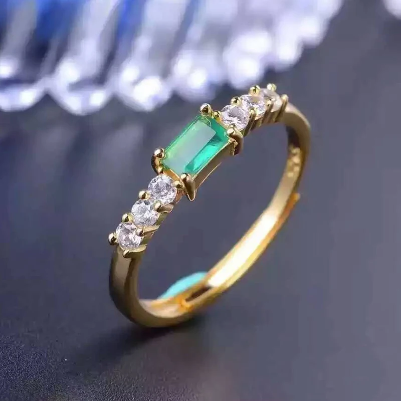Simple Silver Emerald Ring 3*5mm Natural Emerald Gemstone Solid Silver 925 Silver Emerald Ring Valentine Day Gift for Girlfriend - Image 3