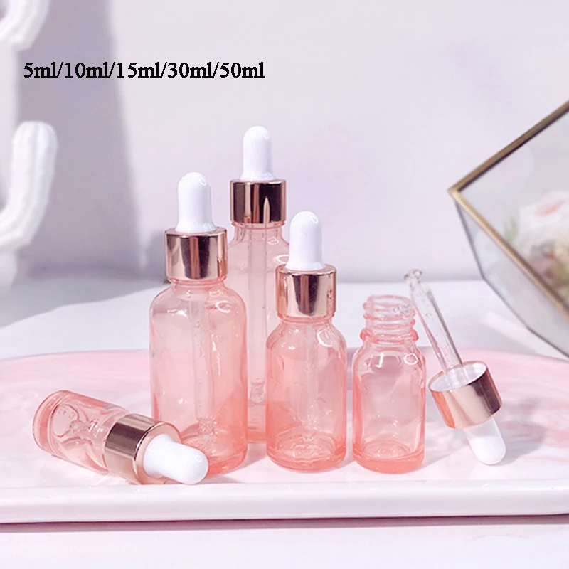 10pcs/lot Glass Pink Dropper Bottles With Pipette Essential Oil Bottles Aromatherapy Blends Cosmetic Perfume Containers