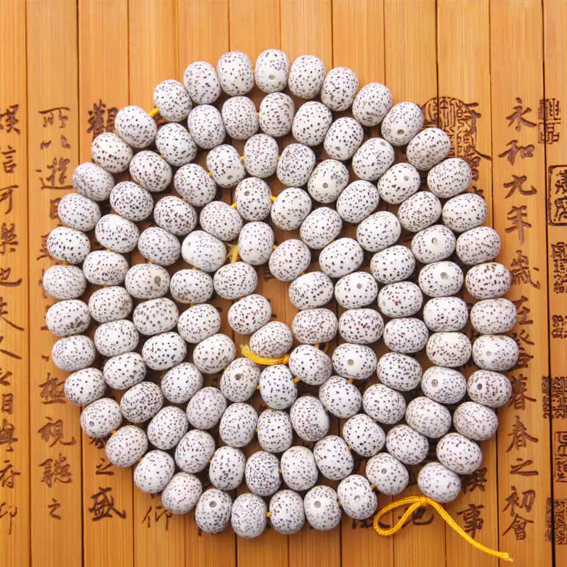 BRO901 Natural Original White Star Moon Lotus Bodhi Seeds Strand 108+6 Beads Apple Round Bead 8x6mm